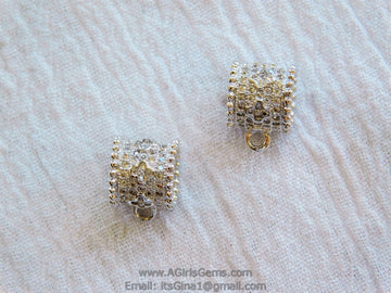 Clover Silver Bail Tube Charm Holder CZ Micro Pave Tube Spacer 9 mm x 9 mm - A Girls Gems